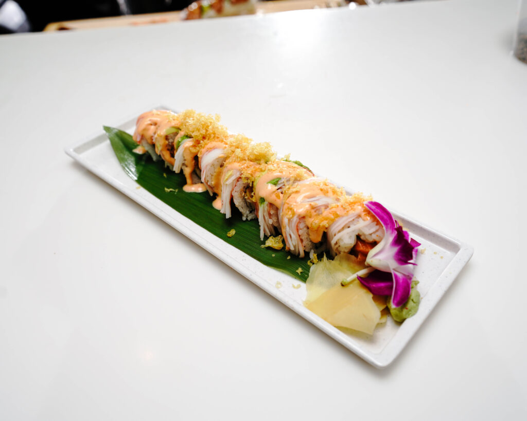 Close up of a Spicy Salmon Oscar at Blu Sushi in Fort Myers, Florida